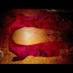 Maroon velvet high heel boots